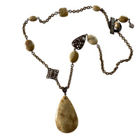 Vintaj Brass Chain and Fossil Coral Stone Pendant Necklace with Toggle Clasp-Necklaces- Creative Jewelry by Marcia